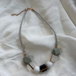 Geometric Beaded Necklace in Gray and White